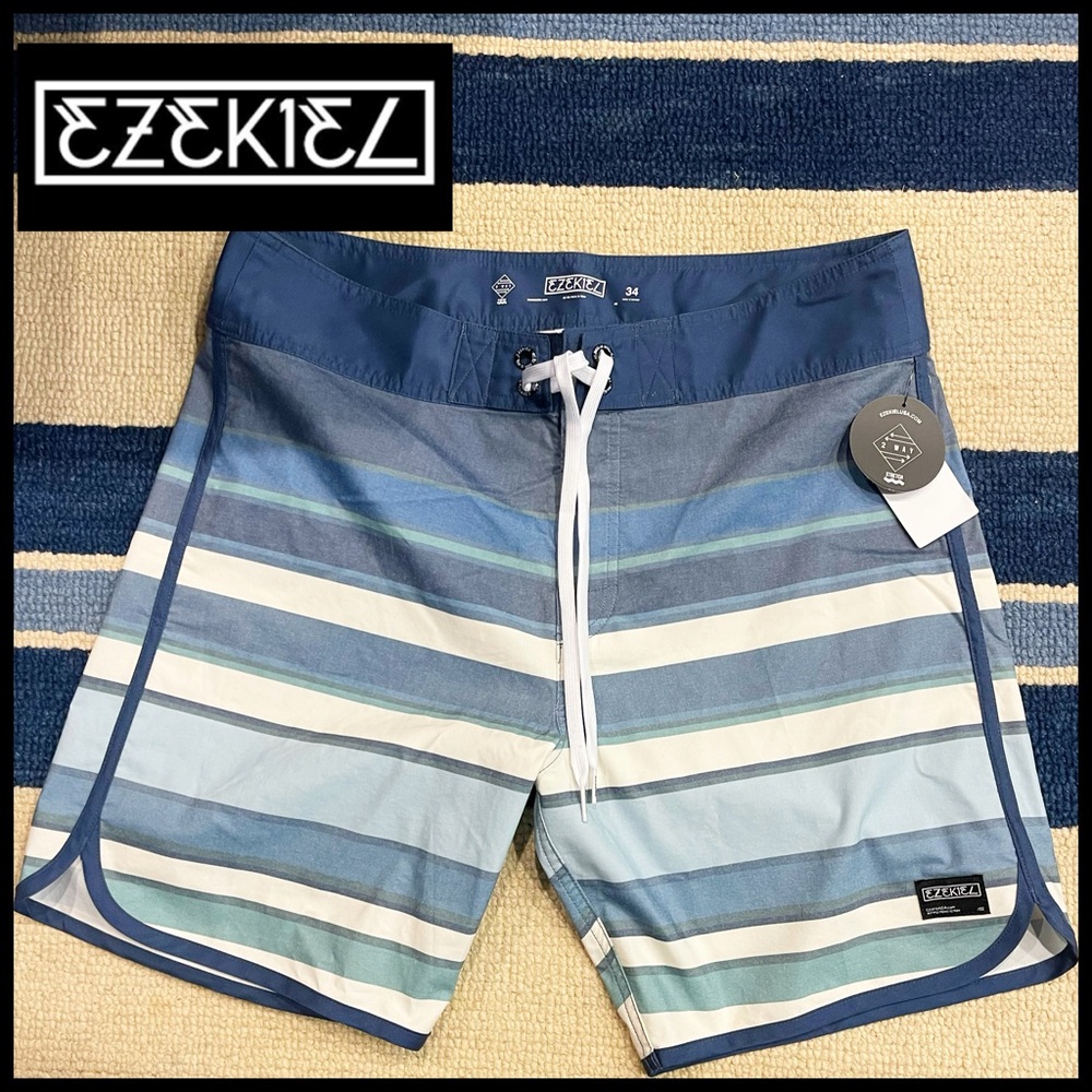 Ezekiel Swim Trunks. Blue Stripe. Size 34. NEW.